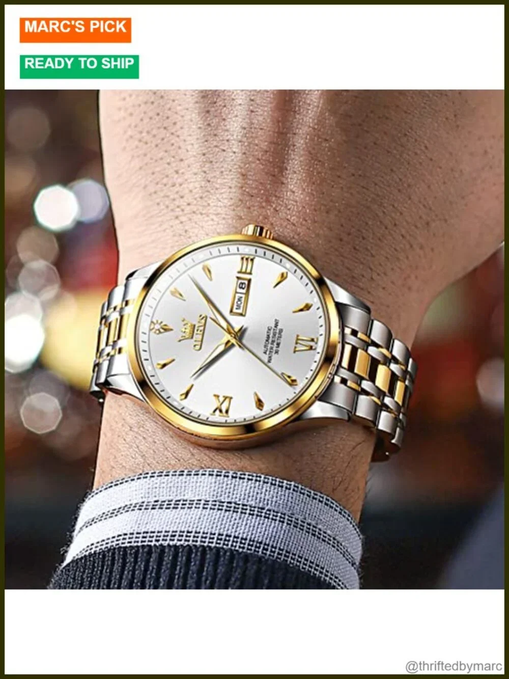 Automatic Mechanical Dress Watch Stainless Steel Waterproof Luminous Day Date